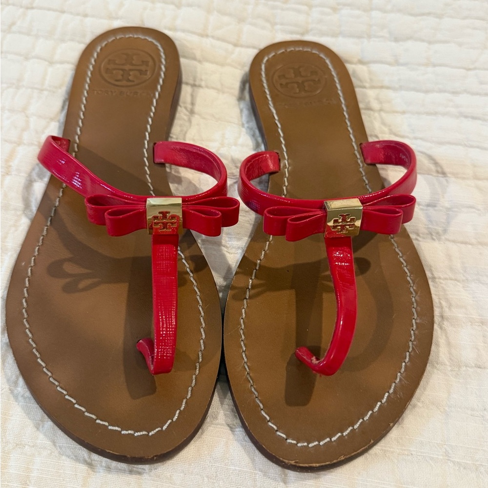 Tory Burch Red Bow Thong Sandals